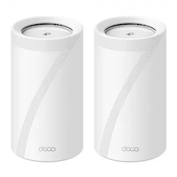 TP-Link Deco BE85 BE19000 belaidžio tinklo maršrutizatorius, WiFi 7, trijų juostų, 10 Gbps prievadai, balta spalva, 2 vnt. komplektas