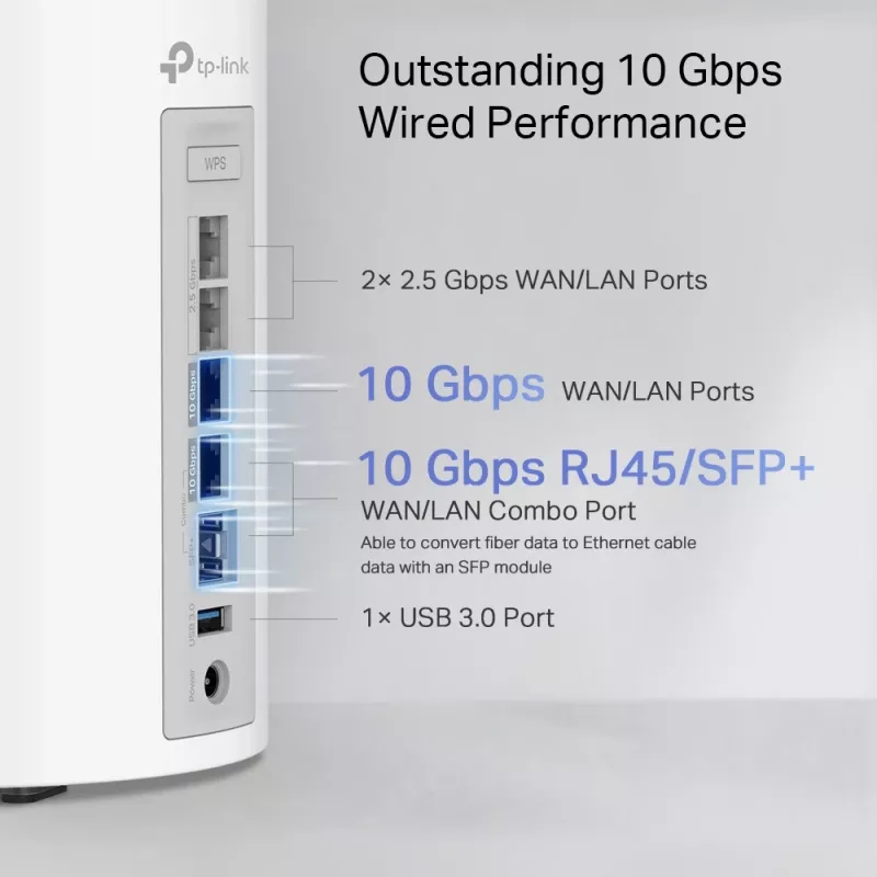 TP-Link Deco BE85 BE19000 belaidžio tinklo maršrutizatorius, WiFi 7, trijų juostų, 10 Gbps prievadai, balta spalva, 2 vnt. komplektas