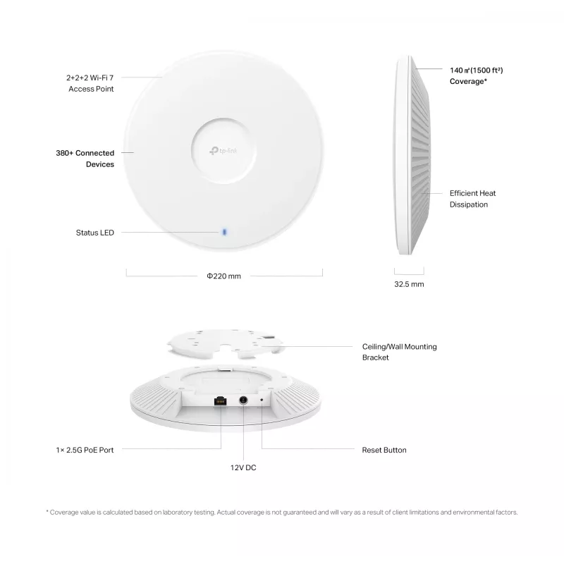 TP-Link Omada BE9300 lubinis trijų juostų Wi-Fi 7 prieigos taškas