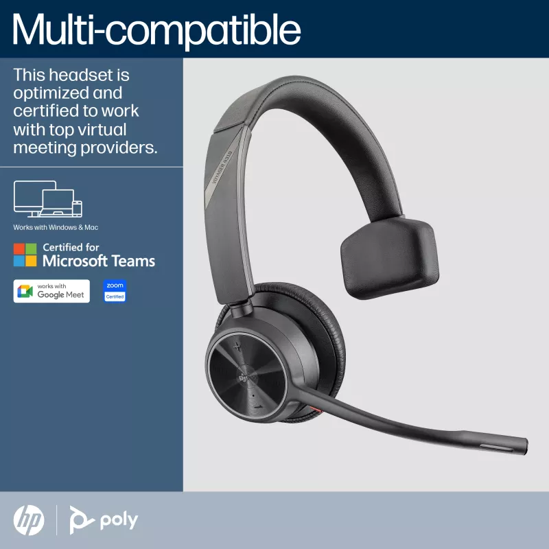 HP Poly Voyager 4310-M belaidė ausinė su USB-C imtuvu BT700 ir įkrovimo stovu, sertifikuota Microsoft Teams