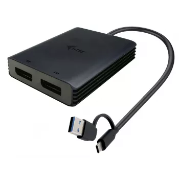 i-tec USB-A/USB-C Dvigubas 4K/60 Hz DisplayPort vaizdo adapteris, 0,27 m, USB Type-A/USB Type-C, 2 x DisplayPort, Kištukas, Lizdas, 3840 x 2160 pikselių