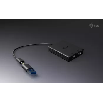 i-tec USB-A/USB-C Dvigubas 4K/60 Hz DisplayPort vaizdo adapteris, 0,27 m, USB Type-A/USB Type-C, 2 x DisplayPort, Kištukas, Lizdas, 3840 x 2160 pikselių