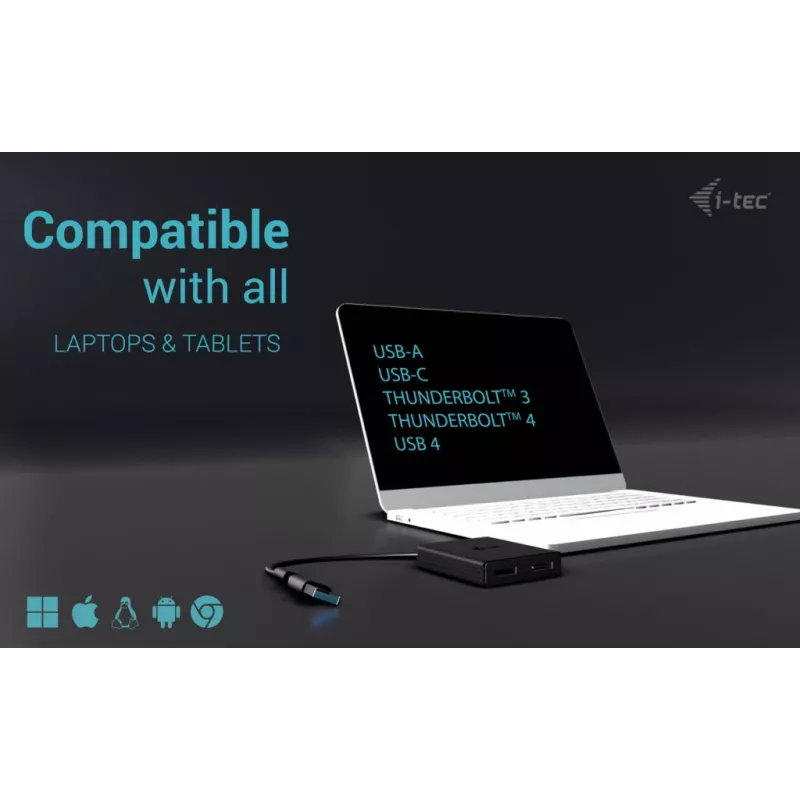i-tec USB-A/USB-C Dvigubas 4K/60 Hz DisplayPort vaizdo adapteris, 0,27 m, USB Type-A/USB Type-C, 2 x DisplayPort, Kištukas, Lizdas, 3840 x 2160 pikselių