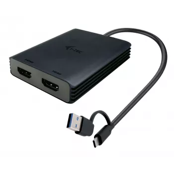 i-tec USB-A/USB-C dvigubas 4K/60 Hz HDMI vaizdo adapteris, 0,27 m