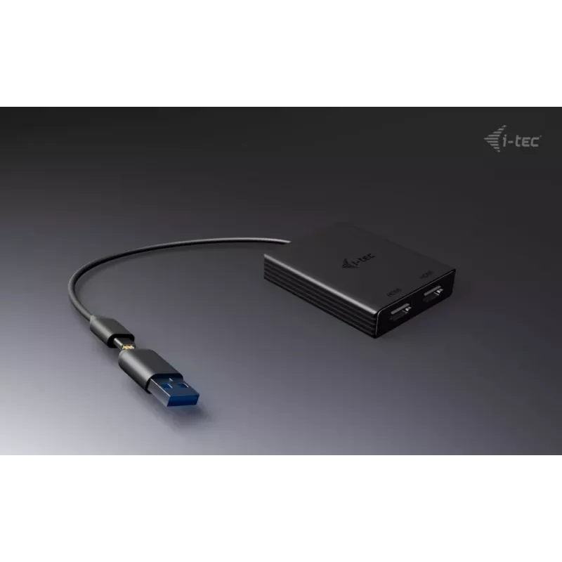 i-tec USB-A/USB-C dvigubas 4K/60 Hz HDMI vaizdo adapteris, 0,27 m