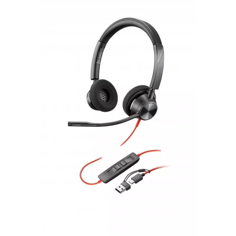 HP Poly Blackwire 3320 stereo ausinės USB-C su USB-C/A adapteriu