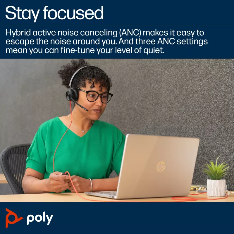HP Poly Blackwire 8225 Stereo USB-C ausinės su USB-C/A adapteriu