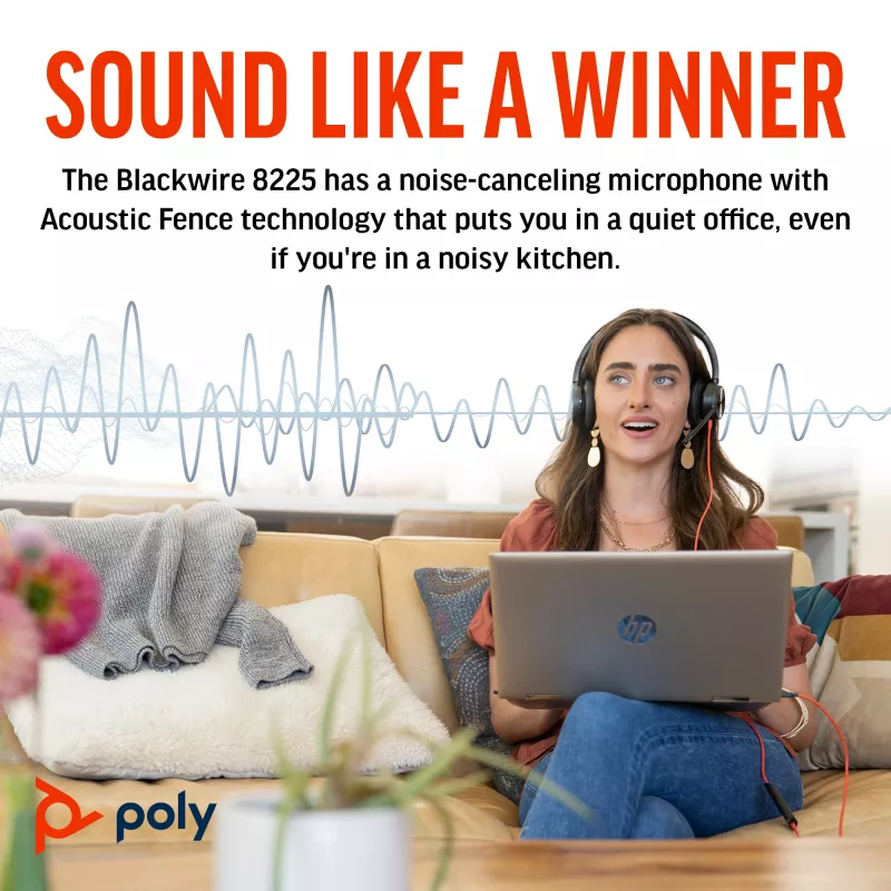 HP Poly Blackwire 8225 Stereo USB-C ausinės su USB-C/A adapteriu