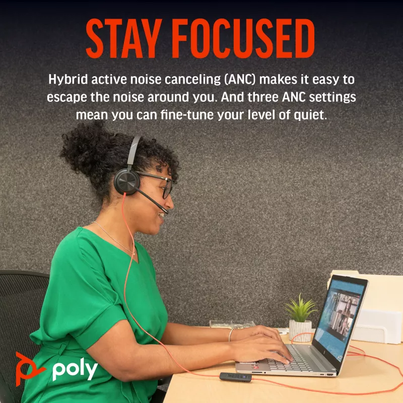 HP Poly Blackwire 8225 Stereo USB-C ausinės su USB-C/A adapteriu