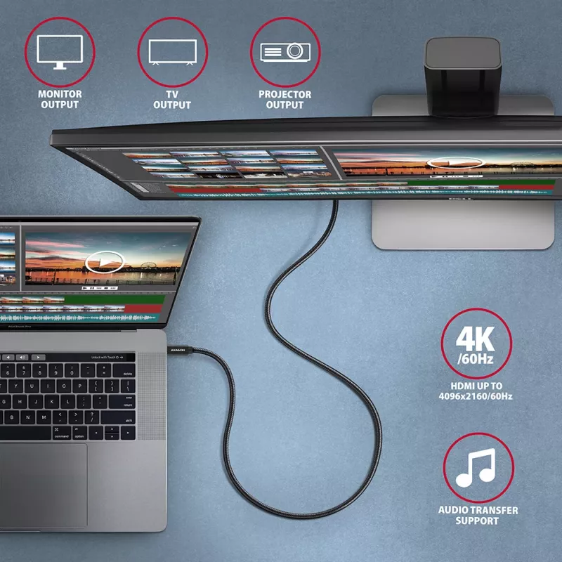 Axagon BUCM32-CM15AB SPEED+ USB-C <> USB 20Gbps/100W laidas 1,5 m