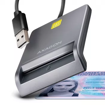 Axagon CRE-SM3T USB-A plokščiasis kortelių skaitytuvas, USB 2.0, 1,3 m, juodas, 56 g