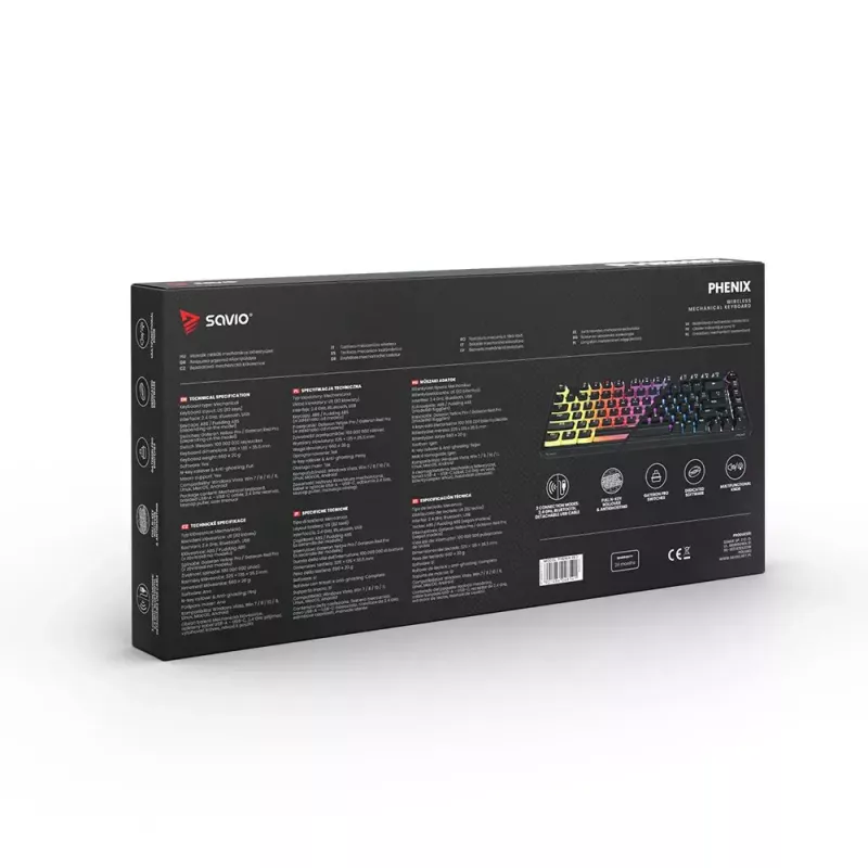Žaidimų klaviatūra Savio SAVGK-PHENIX YELLOW USB RF Bluetooth Mechaninė 82 klavišų RGB
