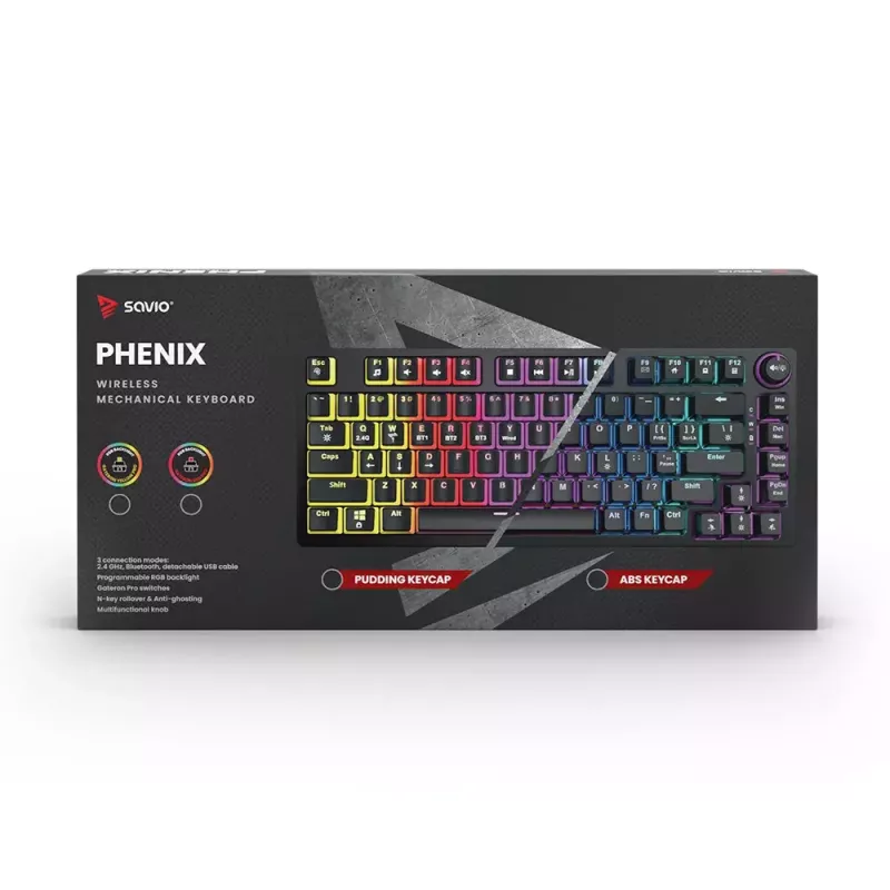Žaidimų klaviatūra Savio SAVGK-PHENIX YELLOW USB RF Bluetooth Mechaninė 82 klavišų RGB