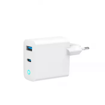 Gembird TA-UC-PDQC30L-W-01 2 prievadų 30 W GaN greitasis USB įkroviklis, 1x USB-C PD, 1x USB-A QC3.0, 100–240 V, LED, baltas