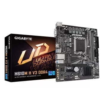 GIGABYTE H610M H V3 DDR4 pagrindinė plokštė – palaiko Intel Core 14 kartos procesorius, 4+1+1 hibridinių fazių skaitmeninis VRM, iki 3200 MHz DDR4, 1xPCIe 3.0 M.2, GbE LAN, USB 3.2 Gen 1