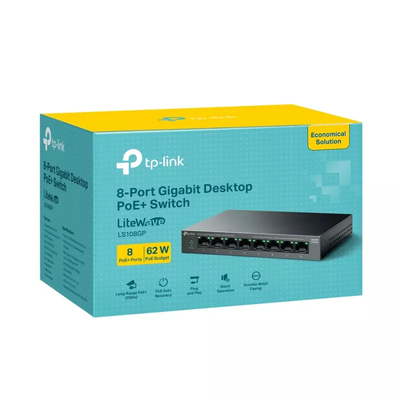 TP-Link LiteWave 8 prievadų Gigabit darbalaukio komutatorius su 8 PoE+ prievadais