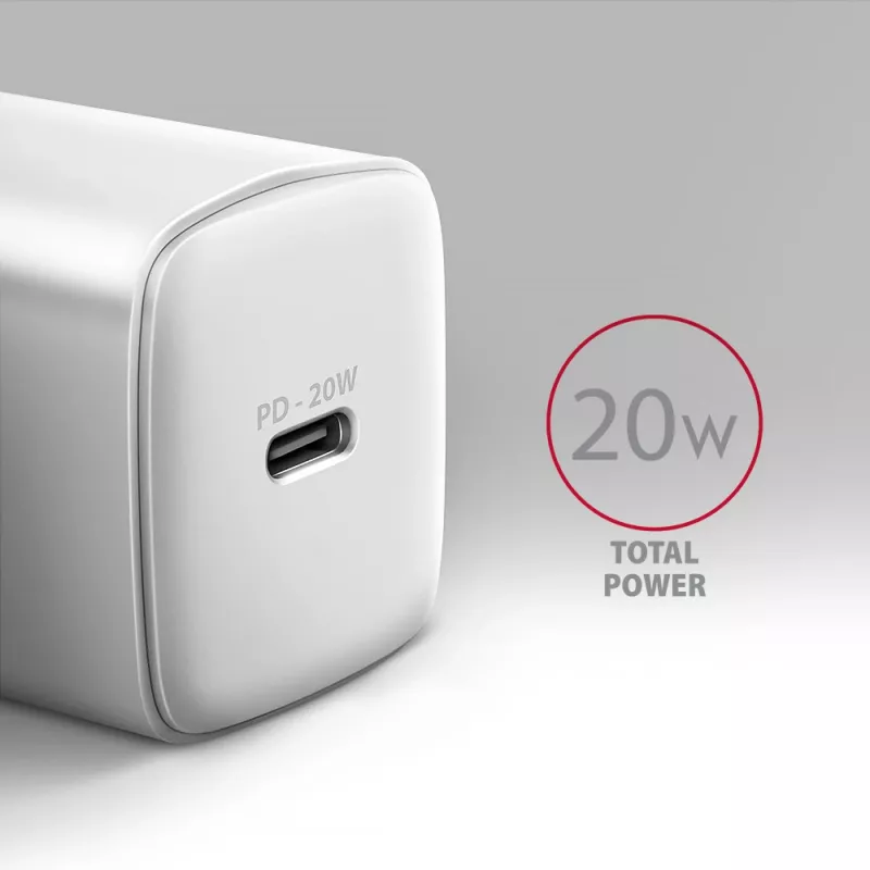 Sieninis įkroviklis Axagon ACU-PD20W 1x QC3.0/AFC/FCP/PD USB-C 20W baltas