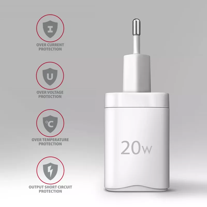 Sieninis įkroviklis Axagon ACU-PD20W 1x QC3.0/AFC/FCP/PD USB-C 20W baltas