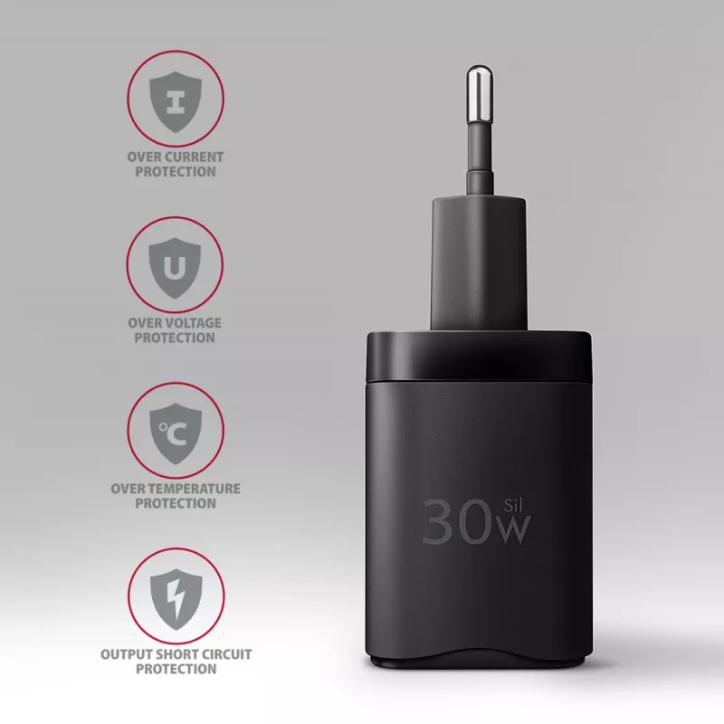 Sieninis įkroviklis Axagon ACU-PD30 PD3.0 & QC4+ 1x USB-C 30W, juodas