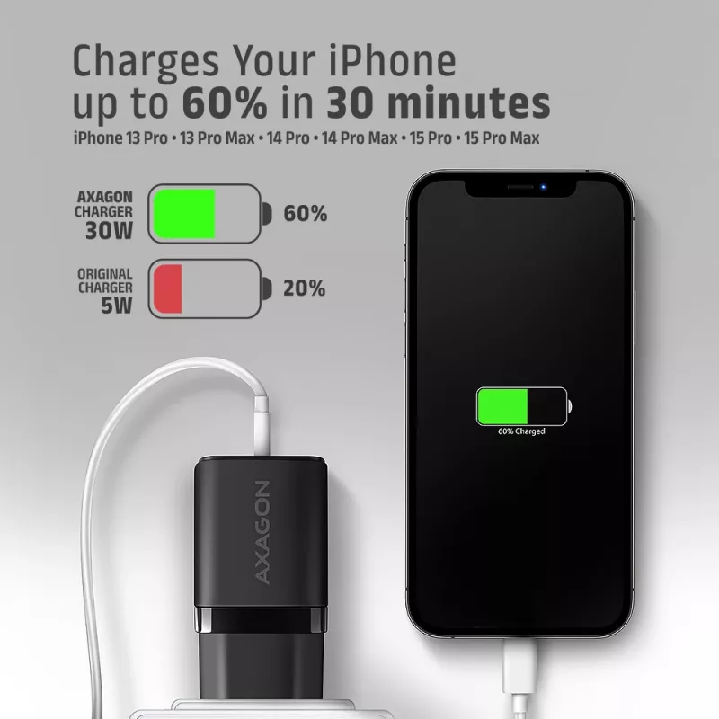 Sieninis įkroviklis Axagon ACU-PD30 PD3.0 & QC4+ 1x USB-C 30W, juodas