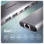 Axagon HMC-6G2L USB 10Gbps centrinis įrenginys, 2x USB-A, 1x USB-C, HDMI 4k/60Hz, RJ-45, PD 100W
