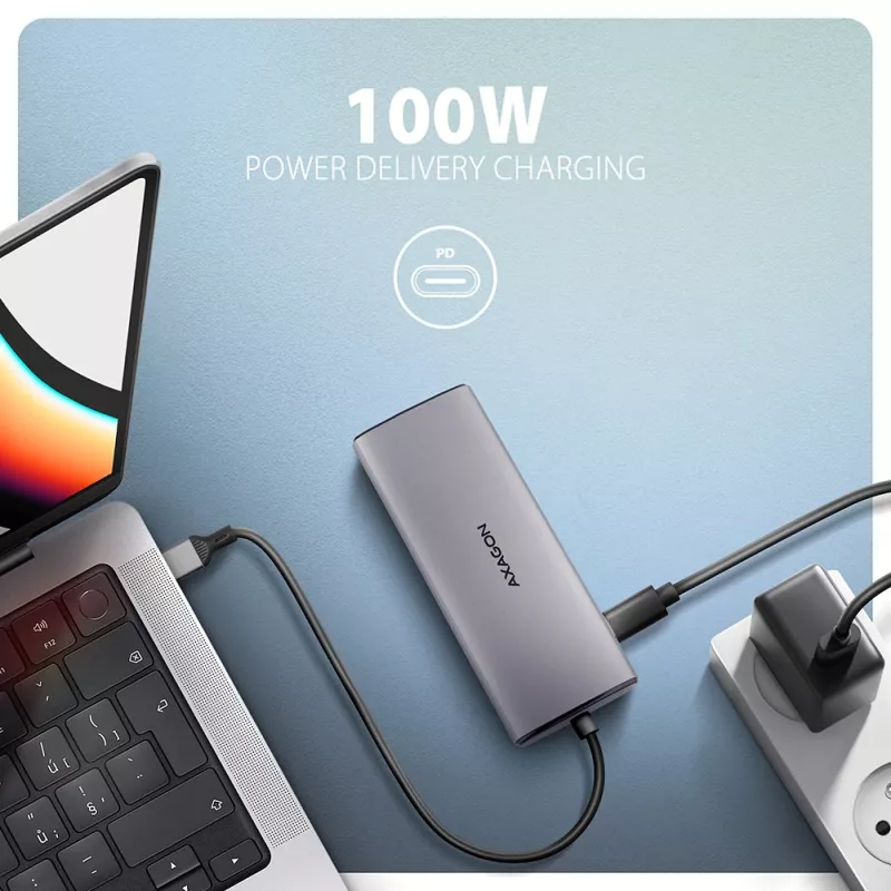 Axagon HMC-6G2L USB 10Gbps centrinis įrenginys, 2x USB-A, 1x USB-C, HDMI 4k/60Hz, RJ-45, PD 100W