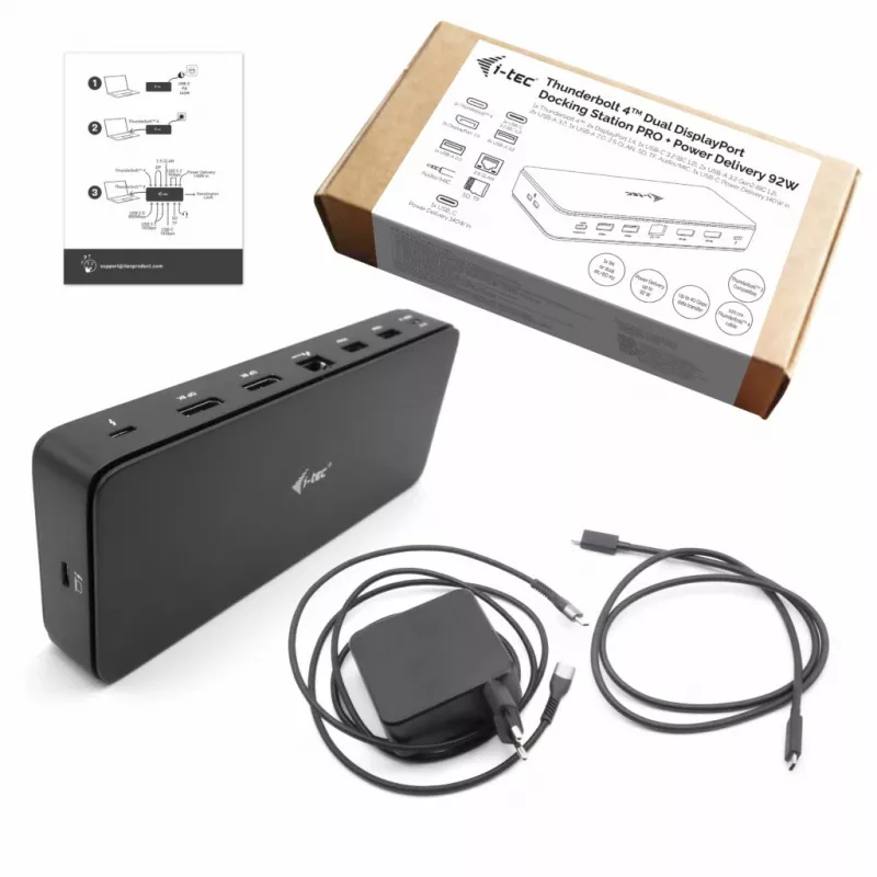 i-tec Thunderbolt 4 Dual DisplayPort Docking stotelė PRO + Power Delivery 92 W