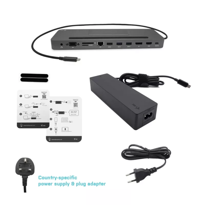 i-tec Metal SB-C ergonomiška 4K 3x ekranų prijungimo stotelė su 85 W įkrovimu ir 100 W universaliu įkrovikliu