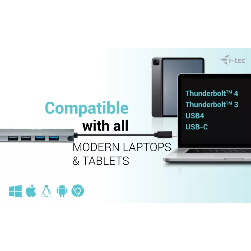 i-tec Metal USB-C Nano 2x Display Docking Station su PD 100 W ir 100 W įkrovikliu