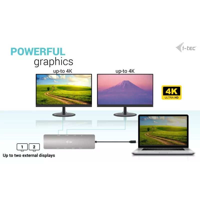 i-tec Metal USB-C Nano 2x Display Docking Station su PD 100 W ir 100 W įkrovikliu