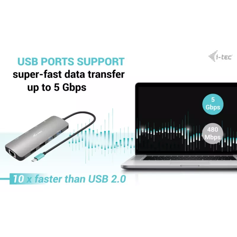 i-tec Metal USB-C Nano 2x Display Docking Station su PD 100 W ir 100 W įkrovikliu