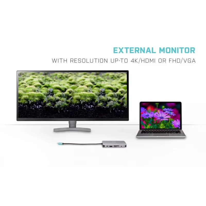 i-tec Metal Nano Dock USB-C HDMI/VGA su LAN ir 100W įkrovikliu