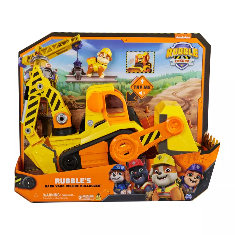 Rubble & Crew Bark Yard Deluxe Buldozeris su šviesomis, garsais ir Rubble figūrėle, žaislas vaikams nuo 3 metų