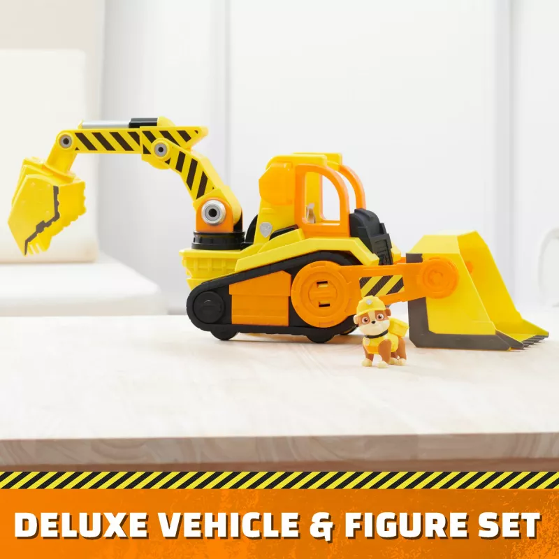Rubble & Crew Bark Yard Deluxe Buldozeris su šviesomis, garsais ir Rubble figūrėle, žaislas vaikams nuo 3 metų