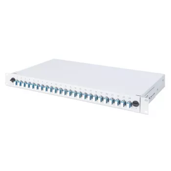 DIGITUS 1U optinė sujungimo dėžė su 24x LC duplex adapteriais, OS2 vienmodė, su sujungimo kasetėmis ir spalvotais pigtailiais