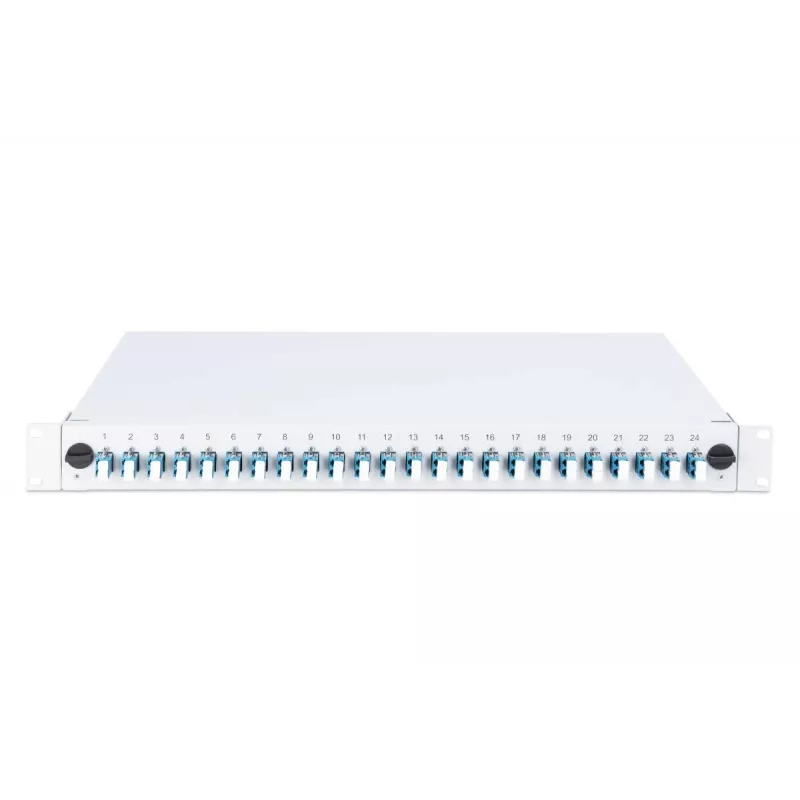 DIGITUS 1U optinė sujungimo dėžė su 24x LC duplex adapteriais, OS2 vienmodė, su sujungimo kasetėmis ir spalvotais pigtailiais