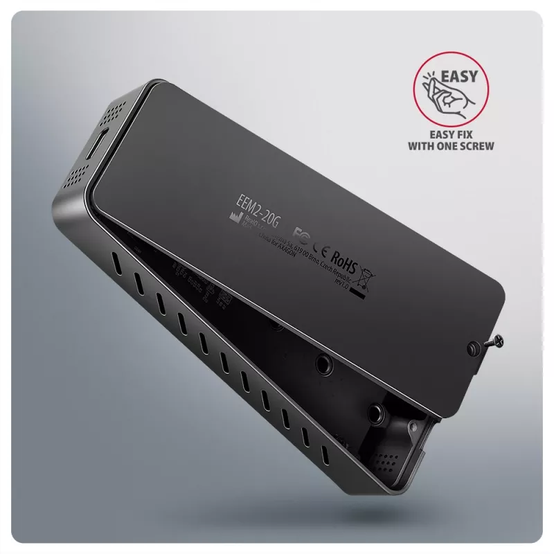 Axagon EEM2-20G USB-C 20Gbps – šarvuotas M.2 NVMe SSD dėklas