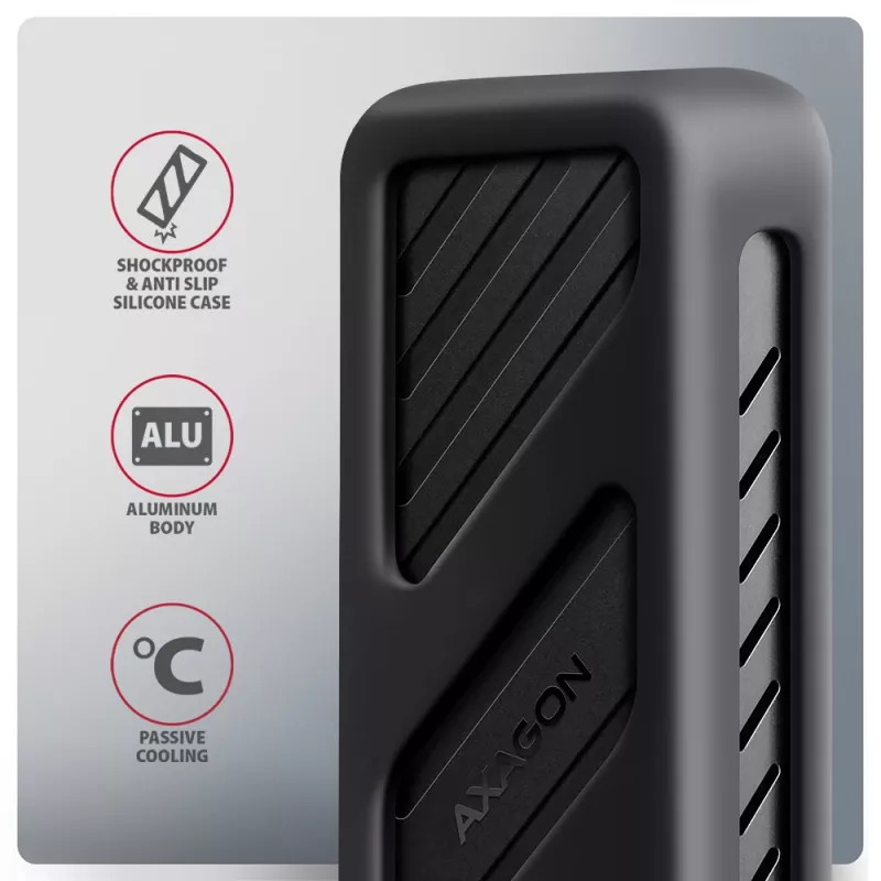 Axagon EEM2-20G USB-C 20Gbps – šarvuotas M.2 NVMe SSD dėklas