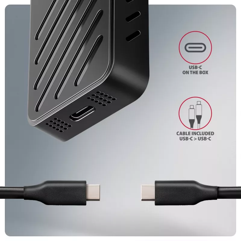 Axagon EEM2-20G USB-C 20Gbps – šarvuotas M.2 NVMe SSD dėklas