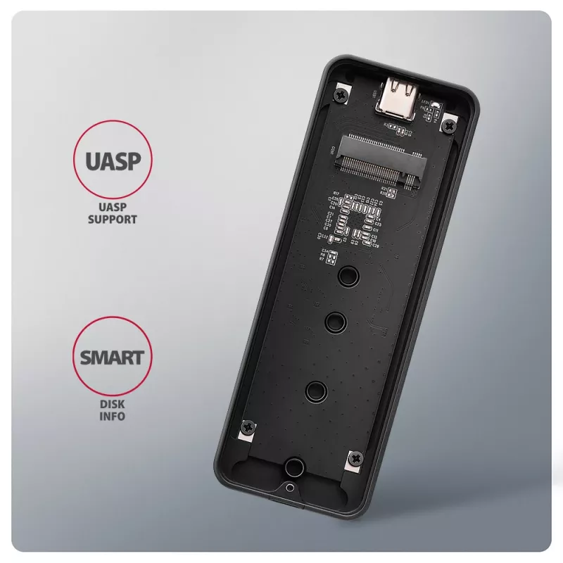 Axagon EEM2-20G USB-C 20Gbps – šarvuotas M.2 NVMe SSD dėklas