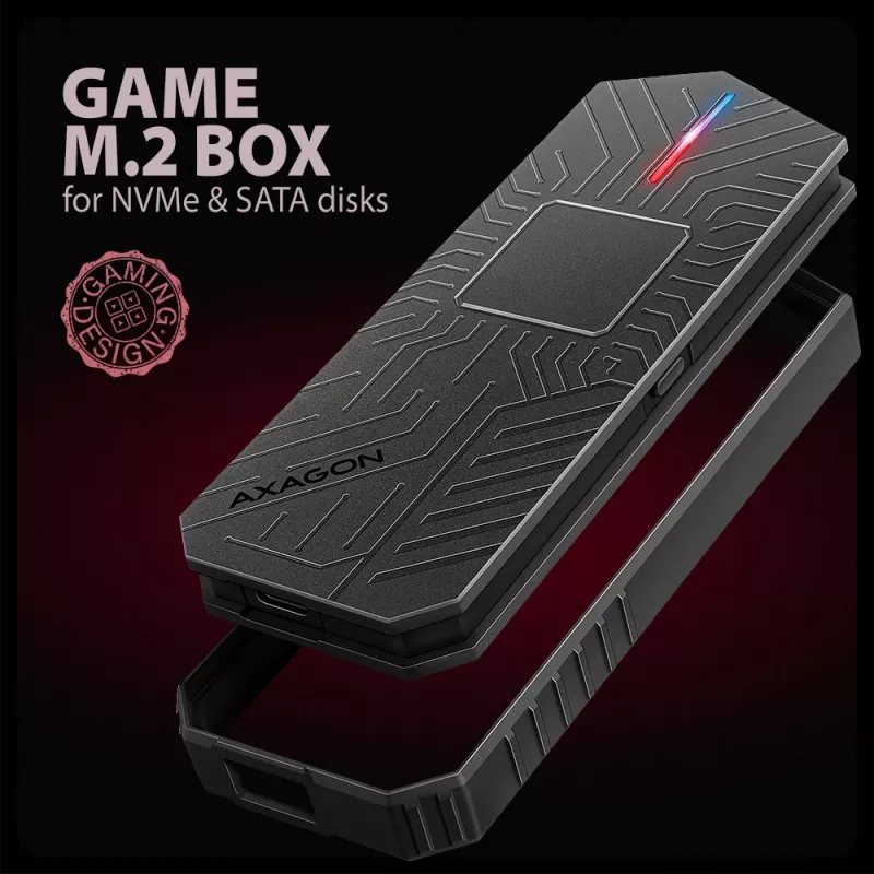 Axagon EEM2-GAM išorinis M.2 dėklas USB-C 10Gbps, be varžtų, NVMe ir SATA SSD