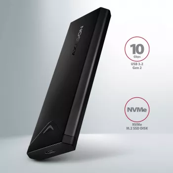 Išorinis dėklas Axagon EEM2-UB2 M.2 NVMe SSD, USB-C 10Gbps, juodas