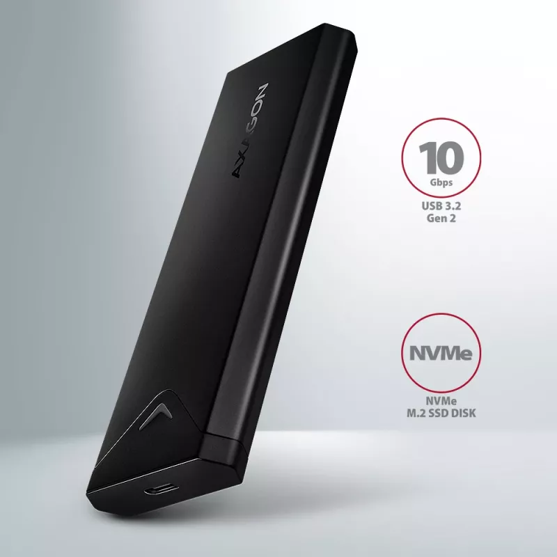 Išorinis dėklas Axagon EEM2-UB2 M.2 NVMe SSD, USB-C 10Gbps, juodas