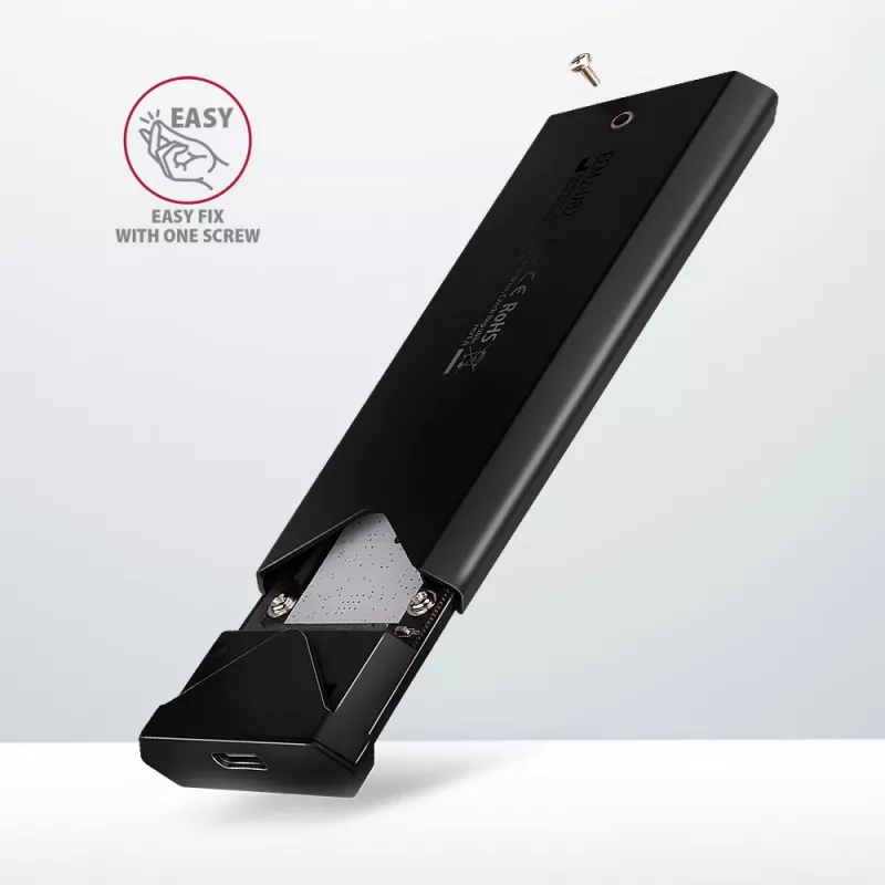 Išorinis dėklas Axagon EEM2-UB2 M.2 NVMe SSD, USB-C 10Gbps, juodas