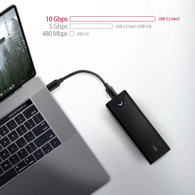 Išorinis dėklas Axagon EEM2-UB2 M.2 NVMe SSD, USB-C 10Gbps, juodas