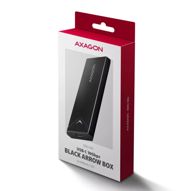 Išorinis dėklas Axagon EEM2-UB2 M.2 NVMe SSD, USB-C 10Gbps, juodas