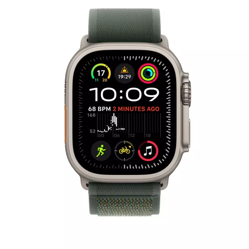Apple 49 mm žalias Trail Loop dirželis – S/M – natūralus titano apdaila