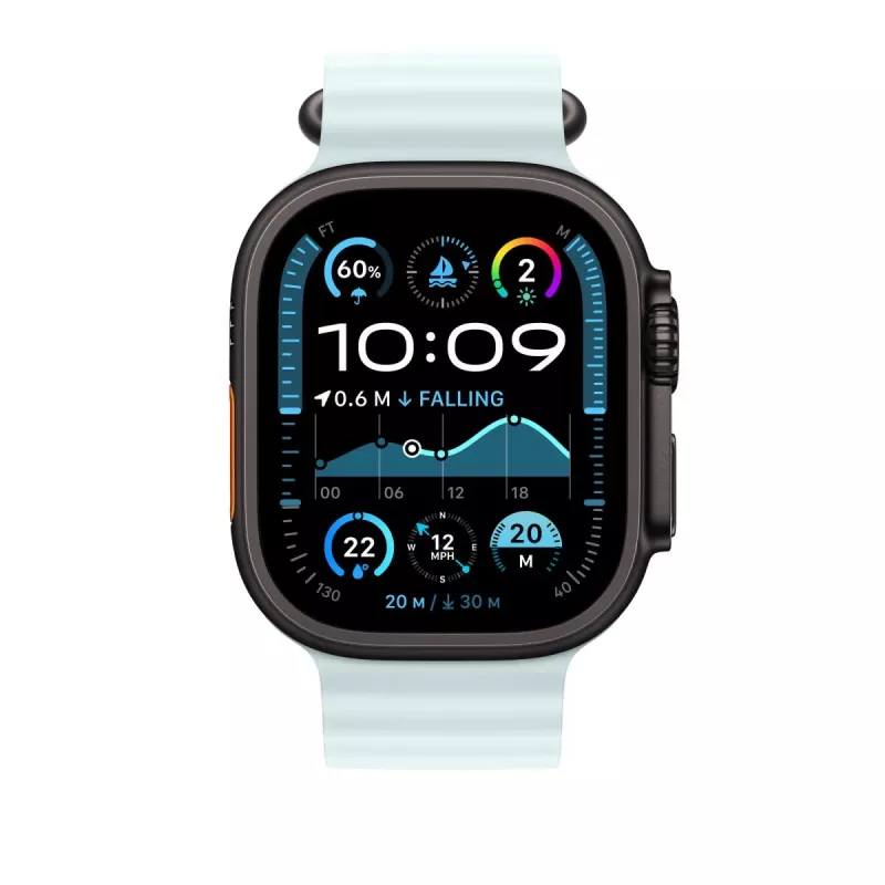 APPLE 49 mm ledyno mėlynos spalvos Ocean dirželio prailginimas – juodos spalvos titano apdaila