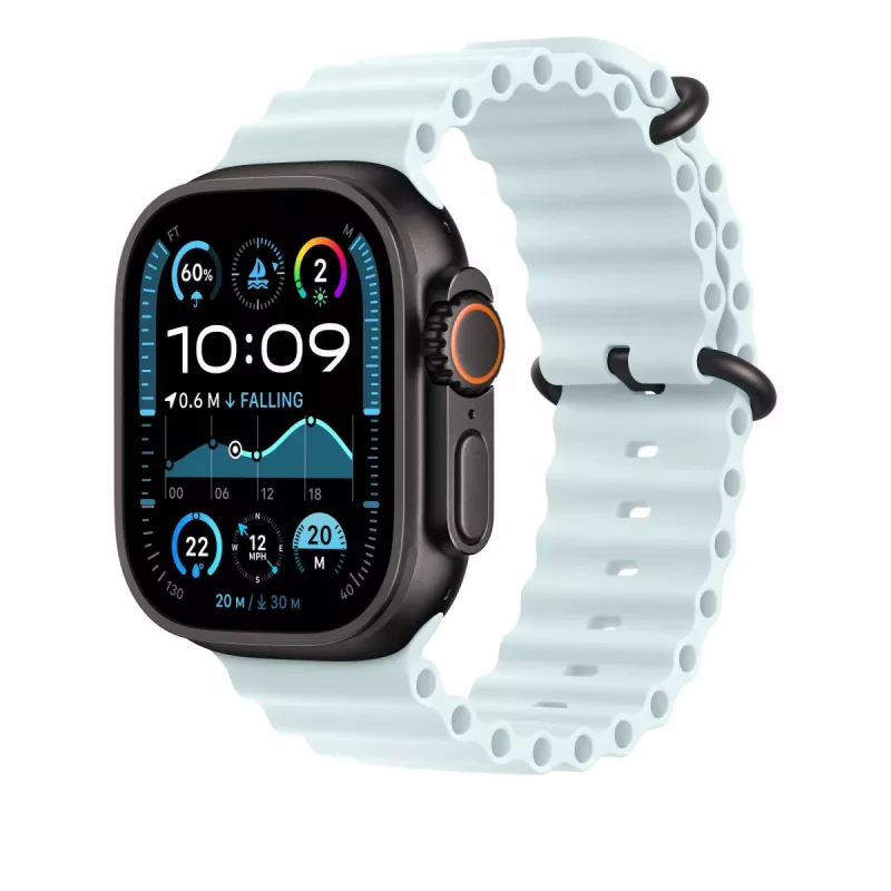 APPLE 49 mm ledyno mėlynos spalvos Ocean dirželio prailginimas – juodos spalvos titano apdaila