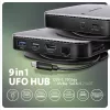 Axagon HMC-UFO USB-C stotelė su M.2 SATA/NVMe lizdu, 1 Gbit/s Ethernet, 384 kHz garsu, USB 3.2 Gen 2 (3.1 Gen 2) Type-C, juoda